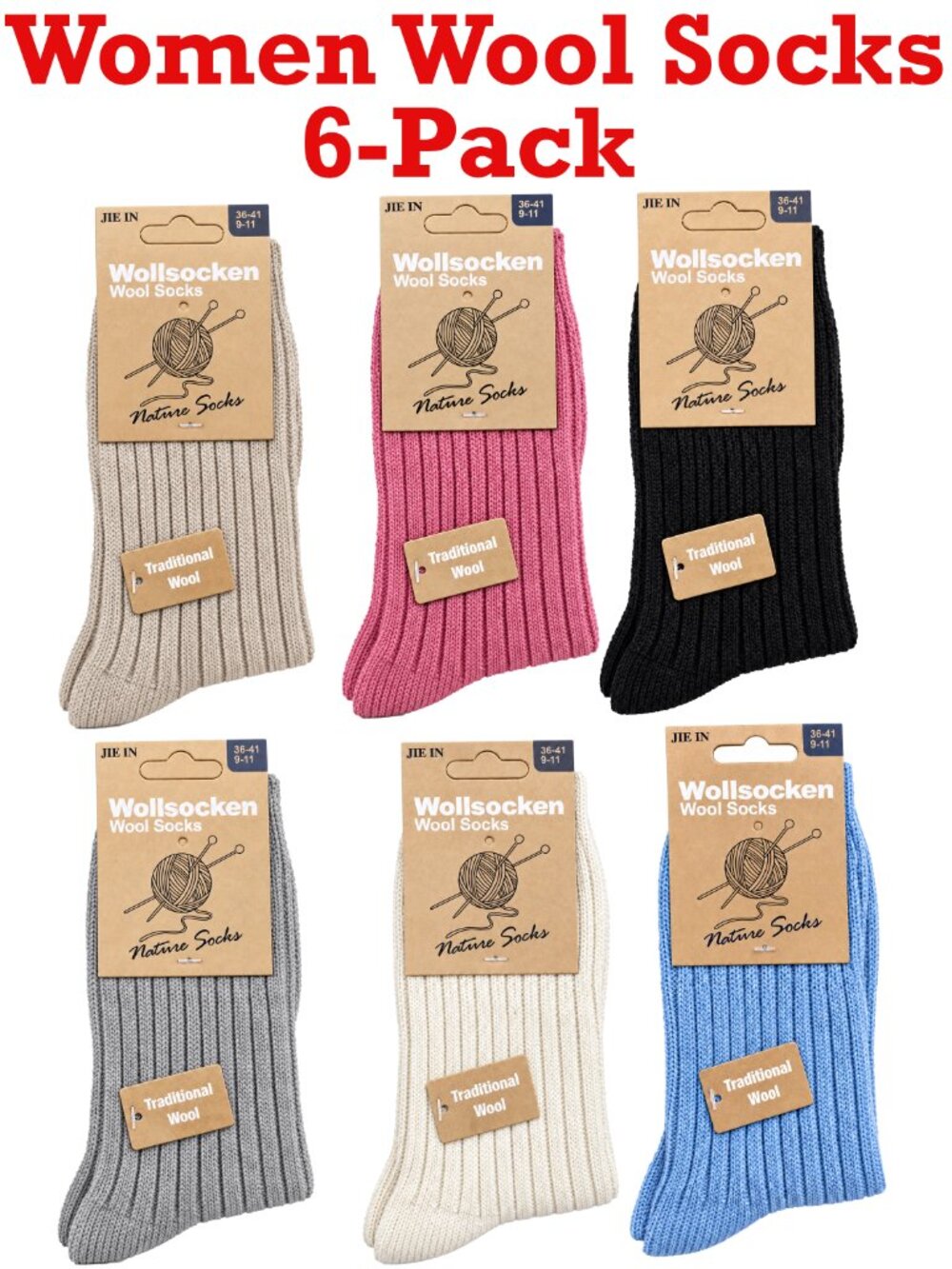 Women’s Wool Blend Socks Size 9-11, 6-Pack Warm Cozy Winter Cold Weather Socks
